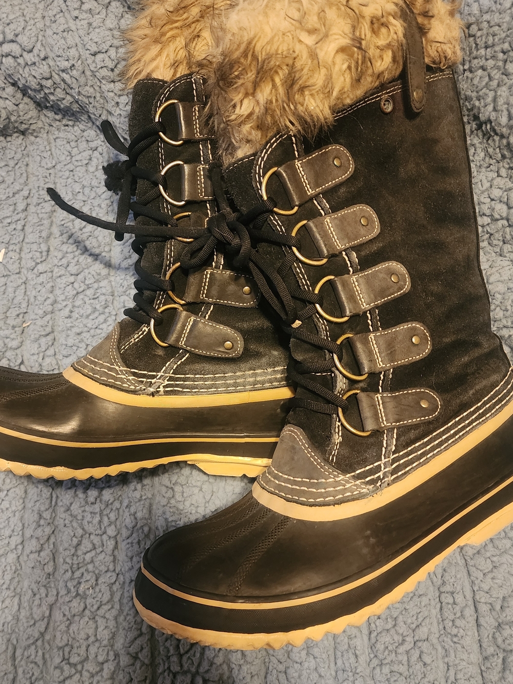 Sorel Waterproof Winter Snow Boots Faux Fur Trim Womens Size 11 Black